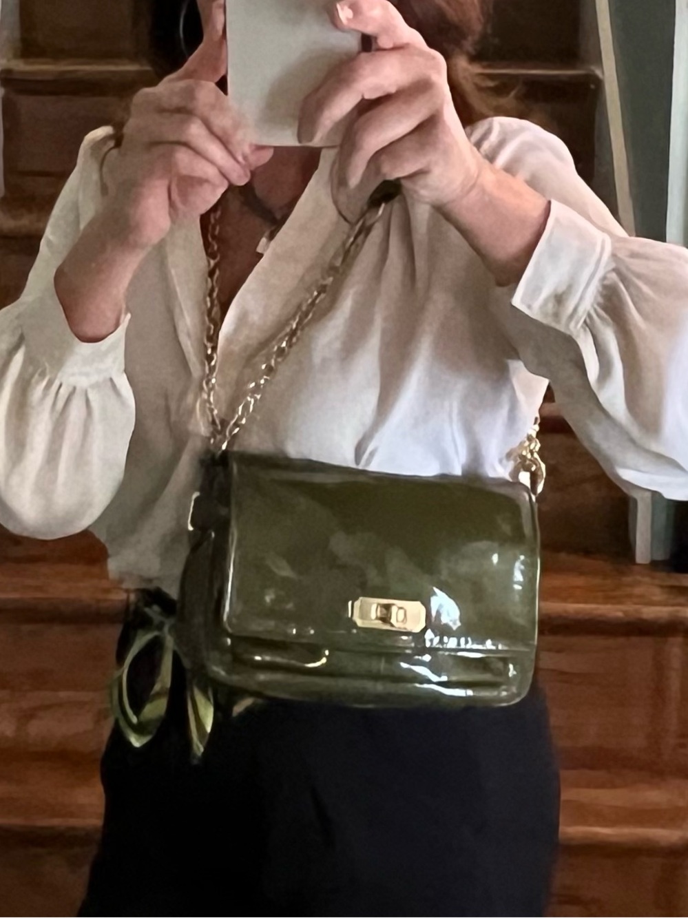 Coach Chelsea 17854 Olive Patent Leather Convertible Crossbody Bag
